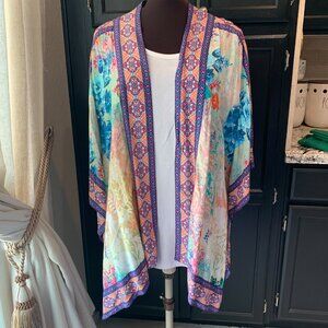 TOLANI Collection Raelyn Kimono Open Front Colorful Boho 1XP NWT